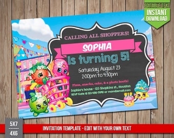 SHOPKINS Invitation - Shopkins Invite, Editable Text PDF Birthday Party Shoppies Invitation, Instant Download