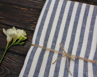 Striped Linen Fabric, 100% Linen fabric, Pure linen fabric, Blue White stripe linen, Linen Fabric by the yard, Wholesale Linen Fabric