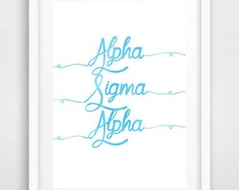 Custom Order for Maggie: Alpha Sigma Alpha (6) Watercolor Typography Prints; Sorority Prints, Big and Little Gifts, Greek Art