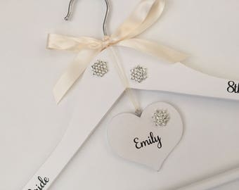 Personalised bridal coat hanger, unique wedding dress hanger, bridesmaid gift, Maid of Honour keepsake, white wooden bridal hanger