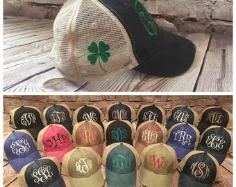 Monogram hat with clover, shamrock, women monogram hat, monogram hat, hat, cap, trucker hat, monogram trucker hat, women hat, shamrock