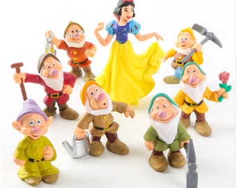 Snow White and the Seven Dwarfs action figure cake toppers 8 pcs sparkly snow white birthday party collectible fairy garden