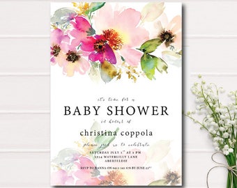 Gender Neutral Baby Shower Invitation, Pink Floral Baby Shower Invitation, Garden Baby Shower Invite, Rustic Baby Shower, Baby Shower Invite