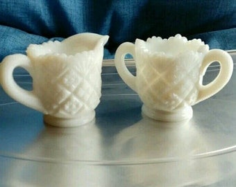 Vintage Press Cut Milk Glass Cream & Sugar Servers
