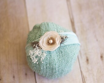 Newborn Tieback, Newborn Headband, Newborn Wrap Set, Newborn Headband Set, Newborn Prop, Floral, Newborn Tieback Set