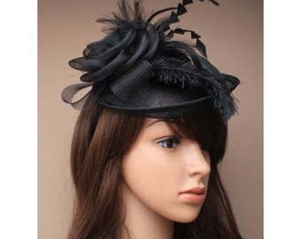 black fascinator, black hatinator, wedding fascinator, bridal hairpiece, wedding headpiece, derby day hats, bridal fascinator,