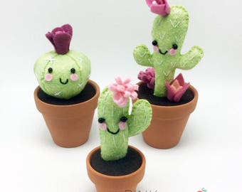 Mini cactus trio wool felt / wool felt cactus mini / terracotta / home decor