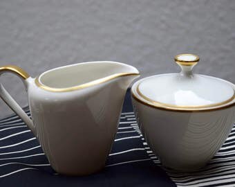Vintage Porcelain Cream Sugar Set, Vintage German Porcelain Cream Sugar, Vintage Bavaria Elfenbein Porcelain, Mid Century Modern, Kitchen