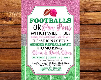 Touchdown or Pom Poms Invitation, Gender Reveal, Football, Quarterback Cheerleader Gender Reveal or Baby Shower Invitation 163