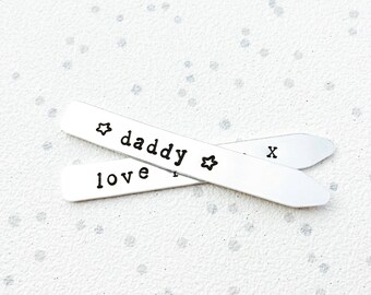 personalised collar stays, personalised collar stiffeners, personalised fathers day, handstamped gift, gift for dad uncle grandad groomsmen