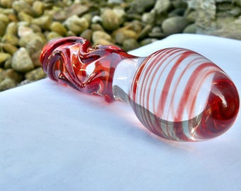 Glass Dildo- Ruby Red Dichroic Ribbed Wand