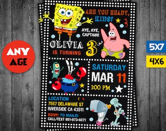 SpongeBob Invitation, SpongeBob, SpongeBob Party, SpongeBob Printable, SpongeBob Invite, SpongeBob Birthday, SpongeBob Card