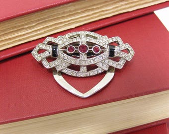 Vintage Art Deco Rhinestone Silver-Tone Dress Clip