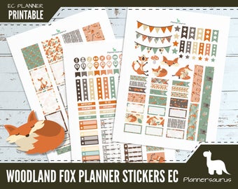 Woodland fox printable planner stickers | woodland creature planner | EC vertical planner printables | digital weekly planner | cute fox