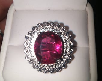 SALE Raspberry Rhodolite Garnet Ring, 925 Silver w/Platinum, Free Shipping.