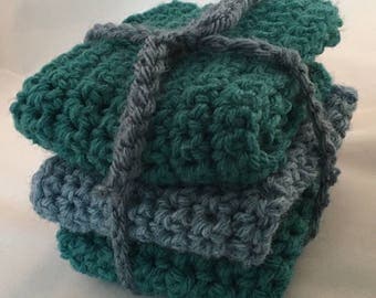 Handmade Crocheted Washcloths, Set of 3