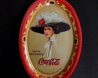 Reproduction Coca Cola Tray, Coke memorabilia, tin advertising tray, 1973 reproduction metal tray, collectible vintage decorative dish
