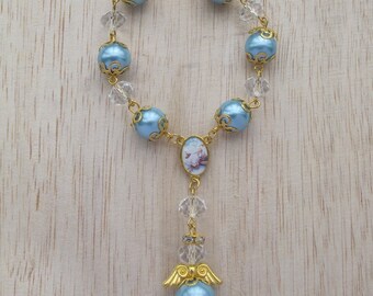 12 Pcs Baptism Favors for boy - Crystal Pearls Decade Rosaries - Recuerditos De Bautismo/Christening /Decenarios - JA360B-BG