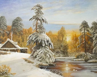 In the winter forest Oil Painting Original Art Painting Canvas