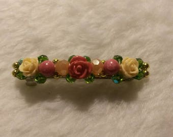 Beaded Barrette, Mono Design, ResinRoses1