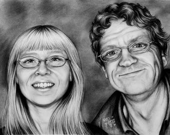 Custom couple portrait, B&W, charcoal