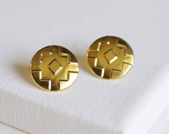tribal stud earrings . geometric stud earrings . gold aztec earrings . shield earrings . navajo jewelry // 2BCKL