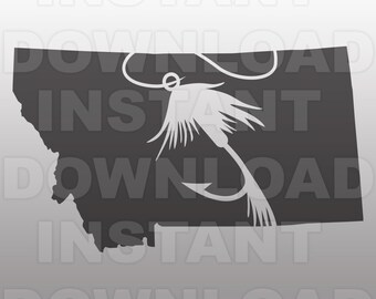 Montana State Fly Fishing SVG File -Commercial & Personal Use- Vector SVG File for Cricut,Silhouette Cameo,Heat Transfer vinyl,Vinyl Decal