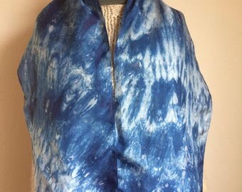 Indigo naturally dyed silk scarf