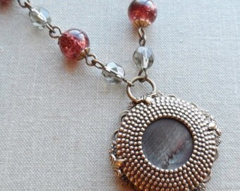Sienna Brown Hobnail, Antique Mother of Pearl Button Necklace