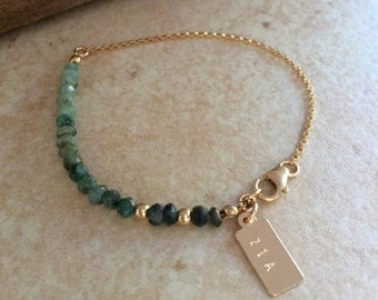 Emerald Bracelet Ombre Genuine Emeralds and Gold Bracelet Personalized Fine Handmade Jewelry Bridal Bridesmaids Gift Idea