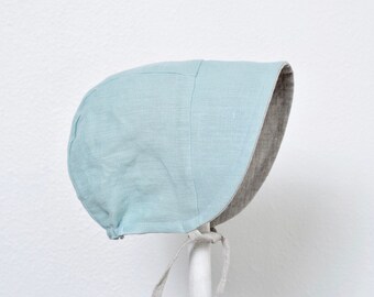 Reversible Baby Bonnet Sun Hat Eco-friendly Meadow Blue Washed Linen