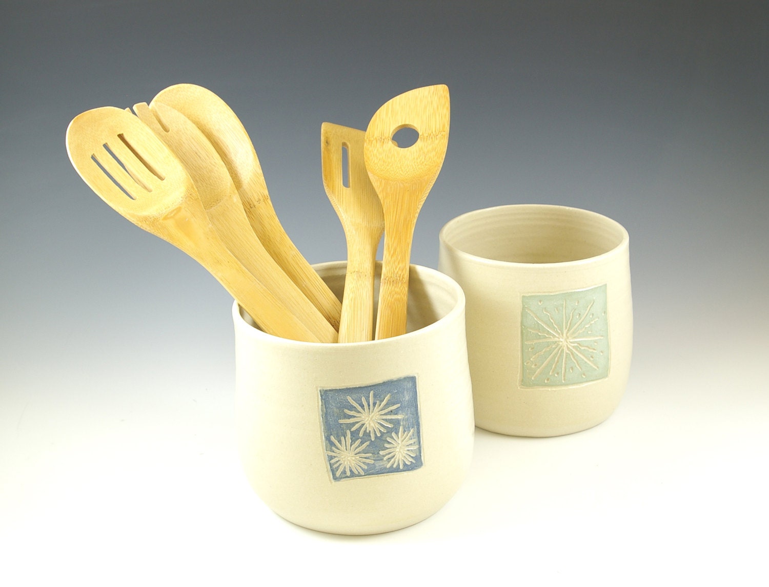 ONE Ceramic Utensil Holder Kitchen Beach by fineartstoneware