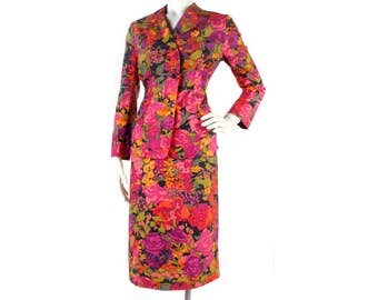 Vintage 70s Suit - Ken Scott - 70s Ken Scott - Floral Suit - Bright Floral Suit - Abstract Floral Suit - Pink Purple Green - 70s Power Suit