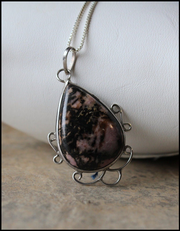 Pink Black Rhodonite Pendant Gemstone Pendant Necklace Gifts