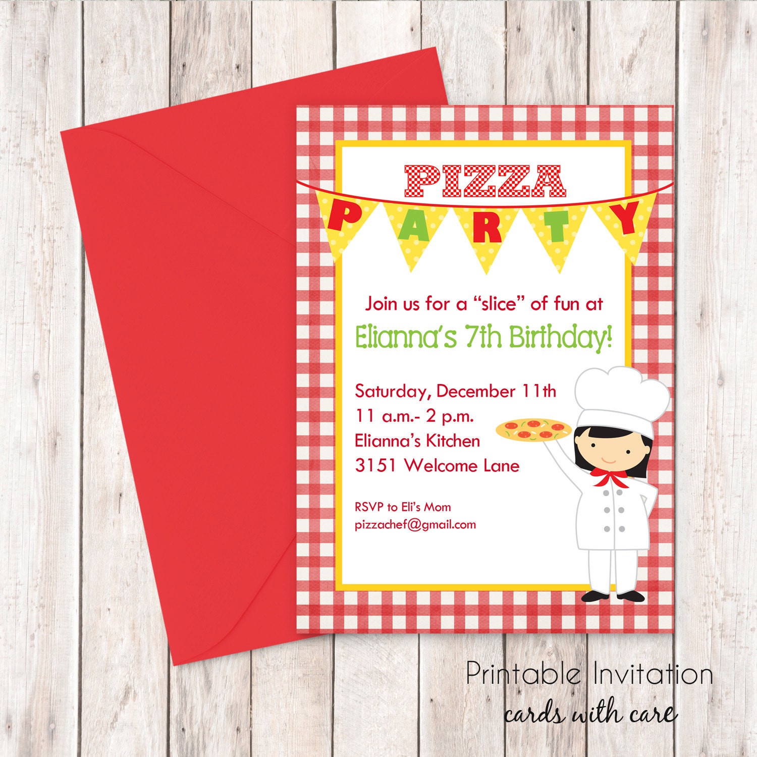 Pizza Party Invitation Printable Invitation Kids Birthday