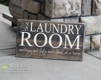 The Laundry Room Sorting Out Life One Load At A Time Quote Saying Wood Sign - Distressed Wooden Sign - Laundry Room Decor - Home Decor -S243