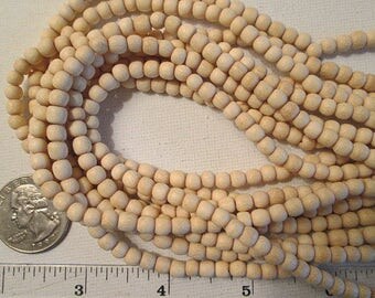 4mm Wood Beads, Round Whitewood, 0.8mm Hole, Natural Wood, No Wax, Mala Prayer Beads, 16 inch Strand, QTY 1 - WB101