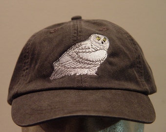 SNOWY OWL HAT - One Embroidered Wildlife Cap - Price Embroidery Apparel - 24 Color Caps Available