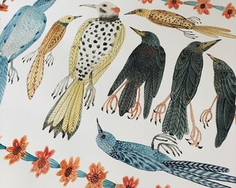 Birds in Repose, large original watercolor painting, bird art, 18 x 24