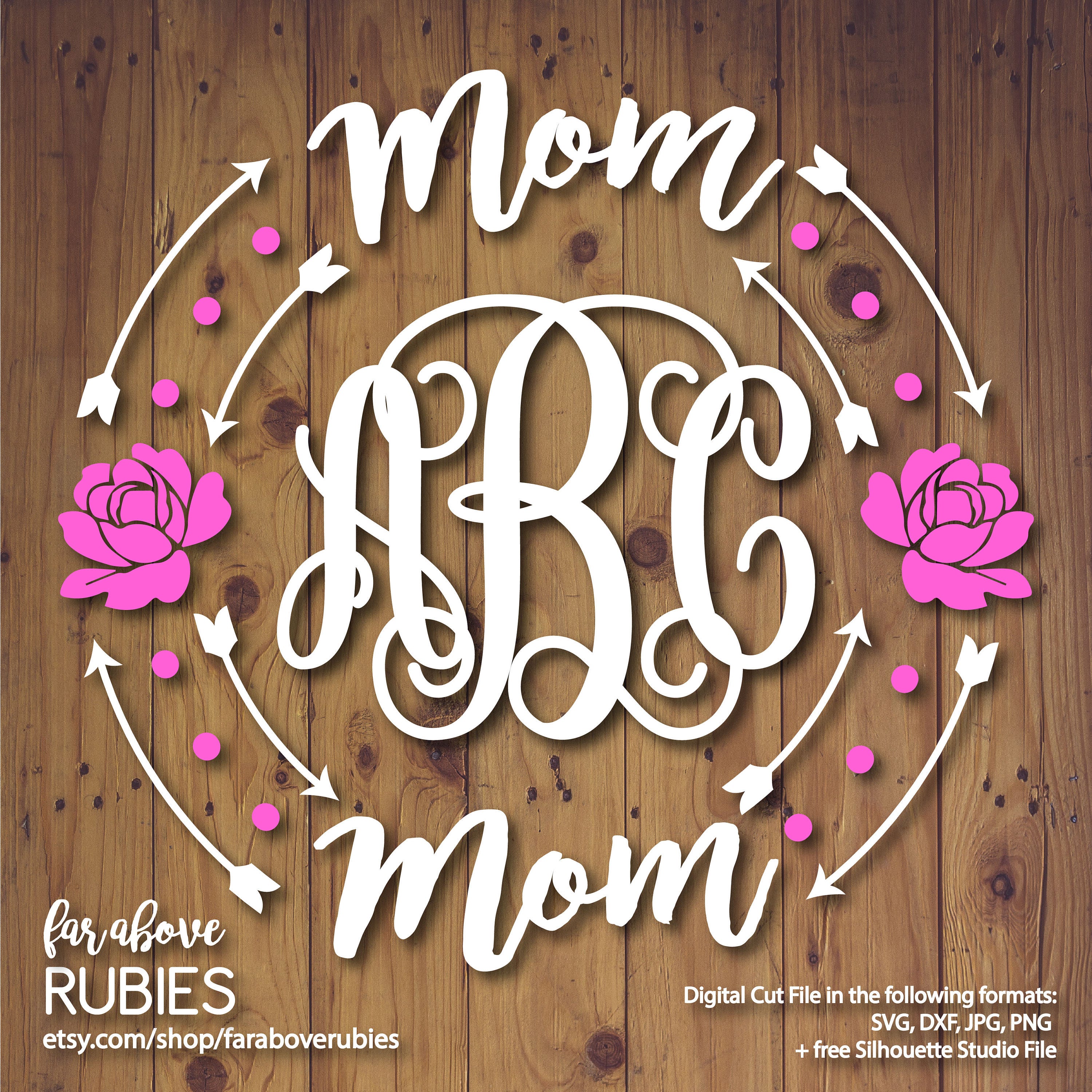 Download Mom Monogram Wreath (monogram NOT included) with Flowers Arrows - SVG, EPS, dxf, png, jpg ...