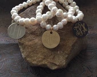 Monogram Pearl Bracelet-Stretch Monogram Bracelet-Jewelry-Bride-Bridesmaid
