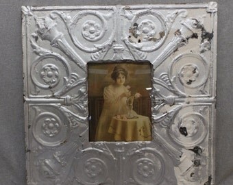 TIN CEILING Picture Frame Silver 8x10 Shabby Recycled chic 17-17