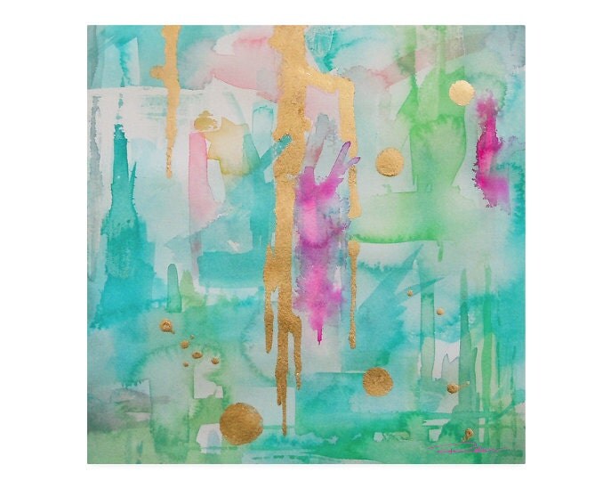 Watercolor Mint Green Abstract Art PrintWall