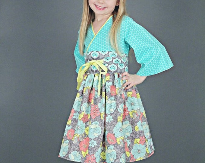 Little Girls Dresses - Toddler Girl Clothes - Easter Dress - Tiffany Blue - Kimono Dress - Birthday Party - Sizes 2T to 14 years