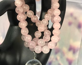 Rose Quartz Beaded Dandelion Seed Triple Strand Stretch Bracelet
