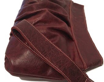 Sale Red Leather Gathered Clutch Purse