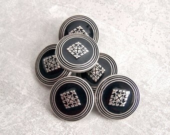 Black and Silver Buttons, 20mm 3/4 inch - Silver Tone Metal Shanks with Tapestry Design - 6 Southwest Inspired Silver Metal Buttons MT094