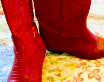 Red Vintage Leather Cowgirl Boots