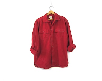 Rugged Flannel Shirt Red Camping Shirt Vintage Boyfriend Button Down tomboy Collar Pocket shirt Men's Size Large