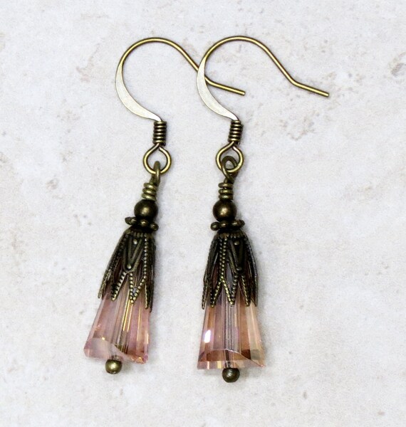 PEACH CRYSTAL EARRINGS Sparkly Dangle Drop Apricot Peach